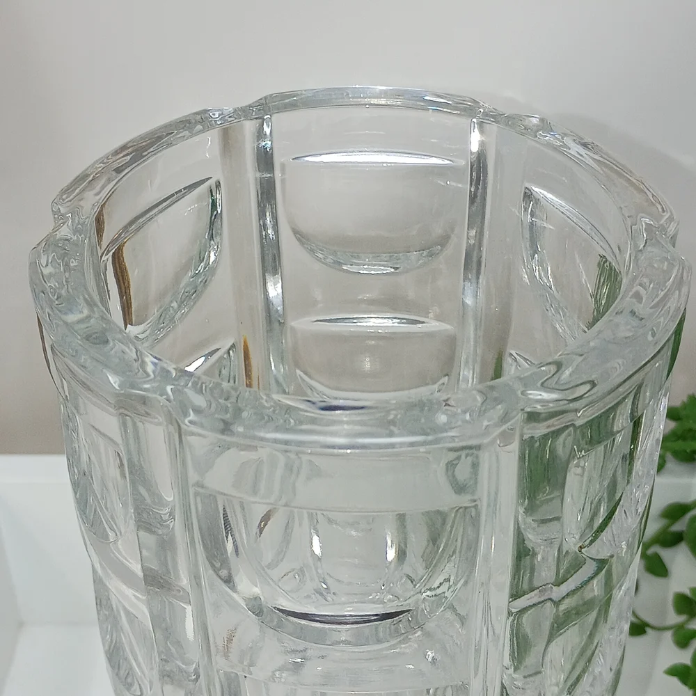 Heavy Clear Glass Textured Cylinder Vase -